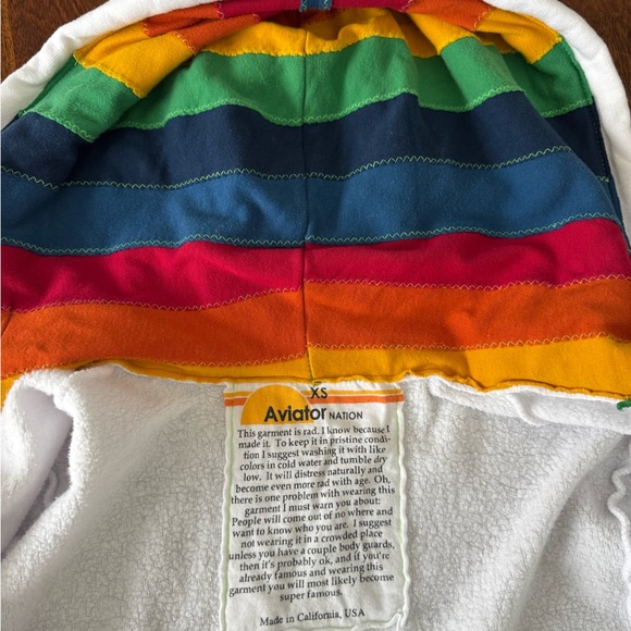 Aviator Nation RARE Signature Rainbow Full Zip Hoodie White Retro Surf Sold Out - Picture 4 of 6
